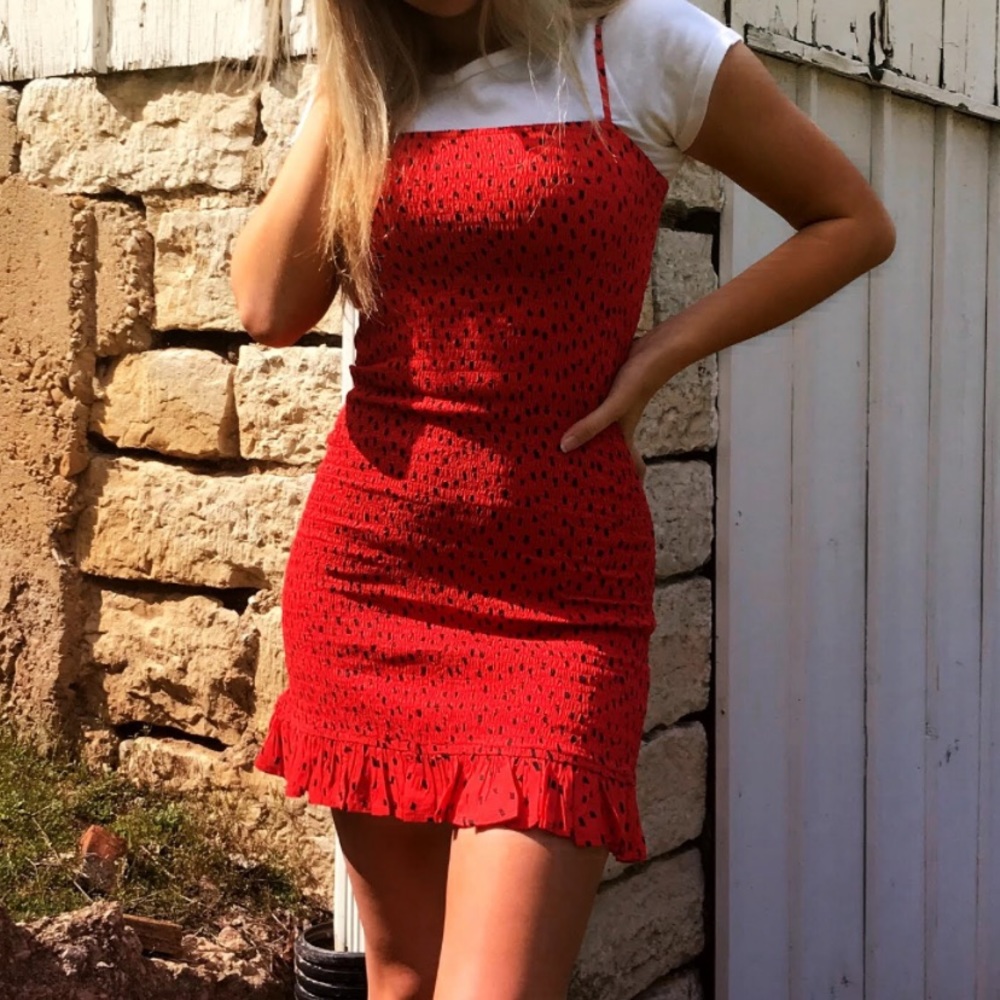 Cute red dress with black dots